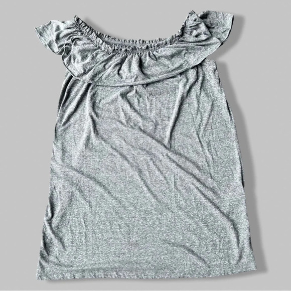 CURRENT ELLIOTT RUFFLE DRESS Off The Shoulder in HEATHER GREY - Picture 4 of 14